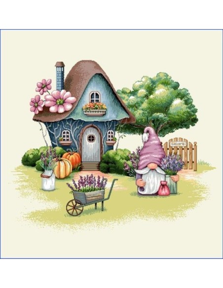 carré, jacquard, coussin, sac, gnome, maison