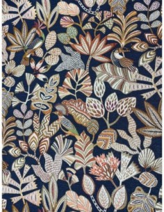 coupon ameublement,bleu, sacs, coussins, pochettes, fleurs,feuilles,roux.