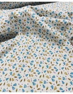 coton, cotonnade, fleurs,feuilles,pétales,blanc,moutarde,turquoise ,joelle tissu…