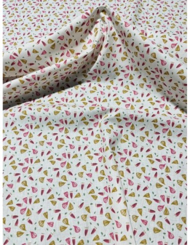 coton, cotonnade, fleurs,feuilles,pétales,blanc,moutarde,rose,joelle tissu…