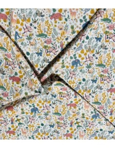 coton, cotonnade, enfants,jungle,oiseaux,vert,feuilles,blanc.