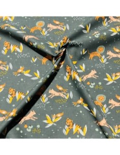 coton, cotonnade, enfants,safari,lion,tigre,léopard,vert,