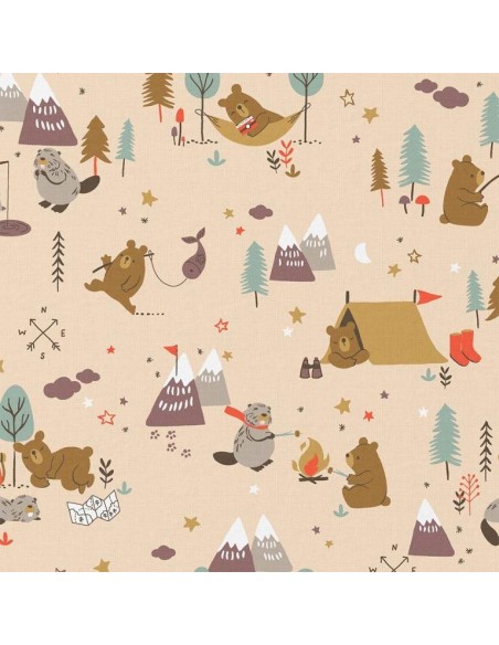 coton, cotonnade, enfants,ours,tente,marmotte,camping..