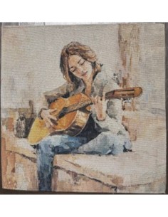carré, jacquard, coussin, sac,Guitare,chanteuse.