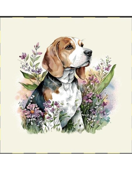 carré, jacquard, coussin, sac, animaux, chien, beagle fleurs