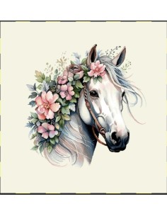 carré, jacquard, coussin, sac, animaux, chien, cheval blanc et  fleurs