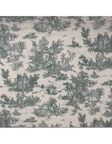 coton, cotonnade,toile de jouy coloris vert