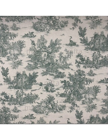 coton, cotonnade,toile de jouy coloris vert