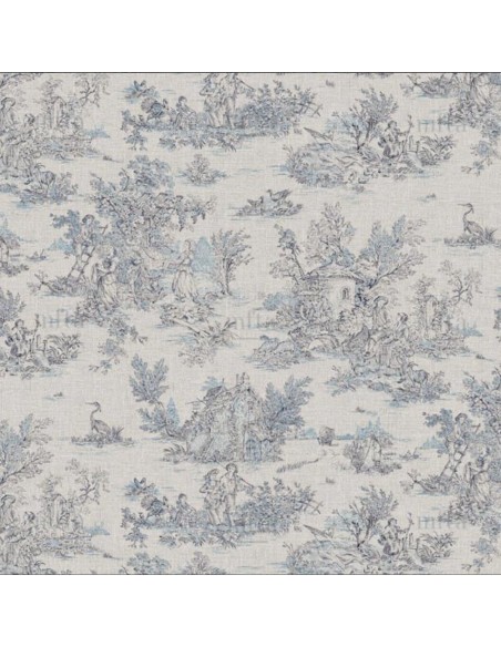 coton, cotonnade,toile de jouy coloris bleu
