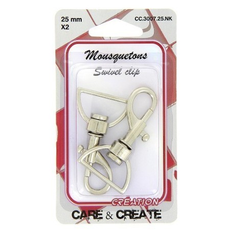 Mousquetons métal 25mm argent.