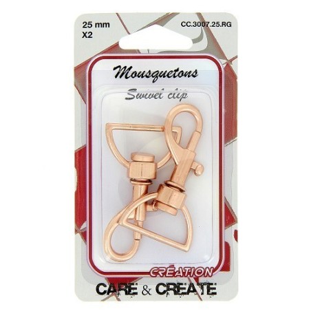 Mousquetons métal 25mm cuivre rosé.
