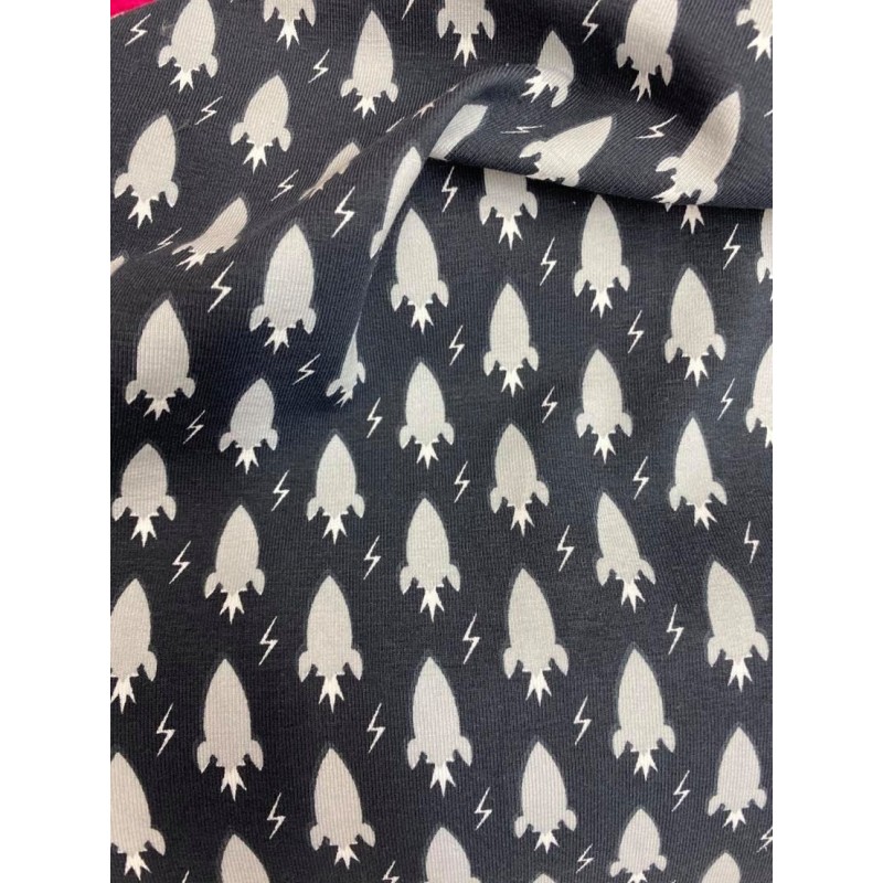 JERSEY COTON - Fusées blanches fond noir