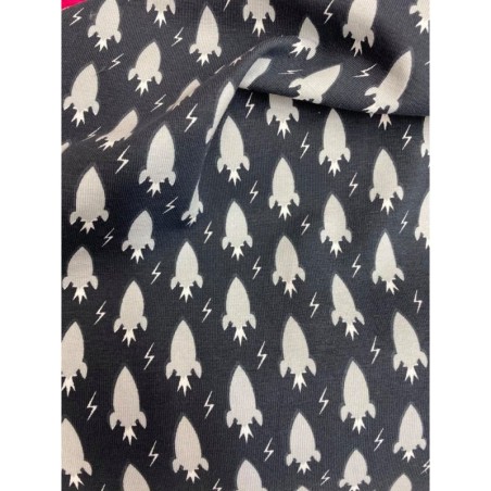 JERSEY COTON - Fusées blanches fond noir