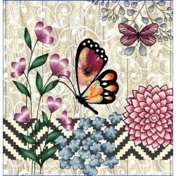 CARRÉ - Fleurs et papillons