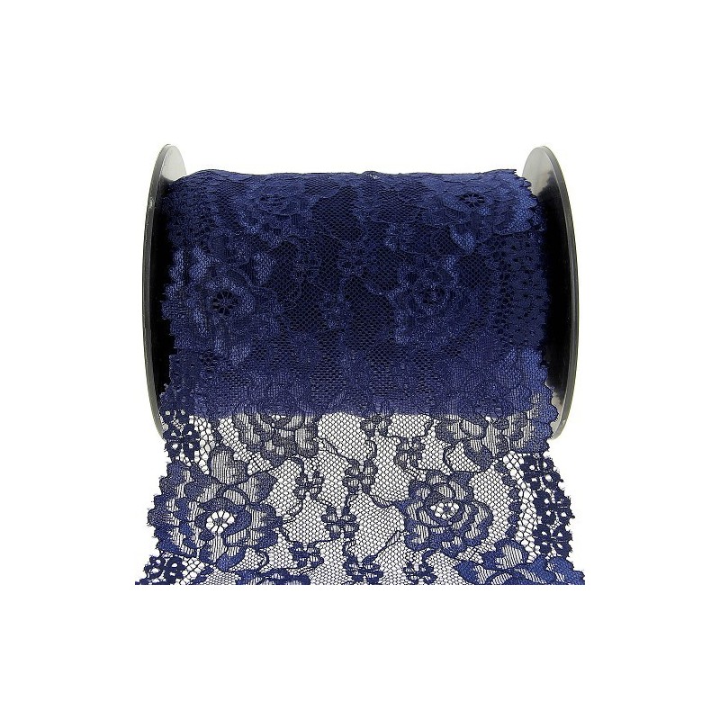 Mercerie - Dentelle nylon extensible 165mm bleue marine