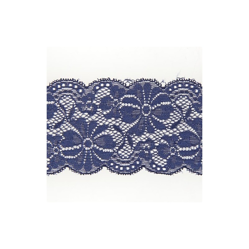 Mercerie - Dentelle nylon extensible 65mm bleue marine
