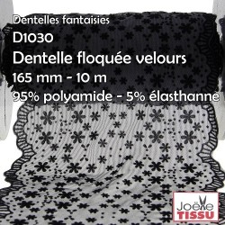 Mercerie - Dentelle floquée velours noir 175mm