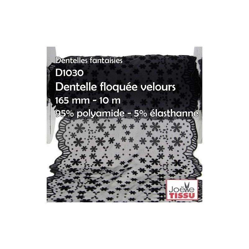 Mercerie - Dentelle floquée velours noir 175mm