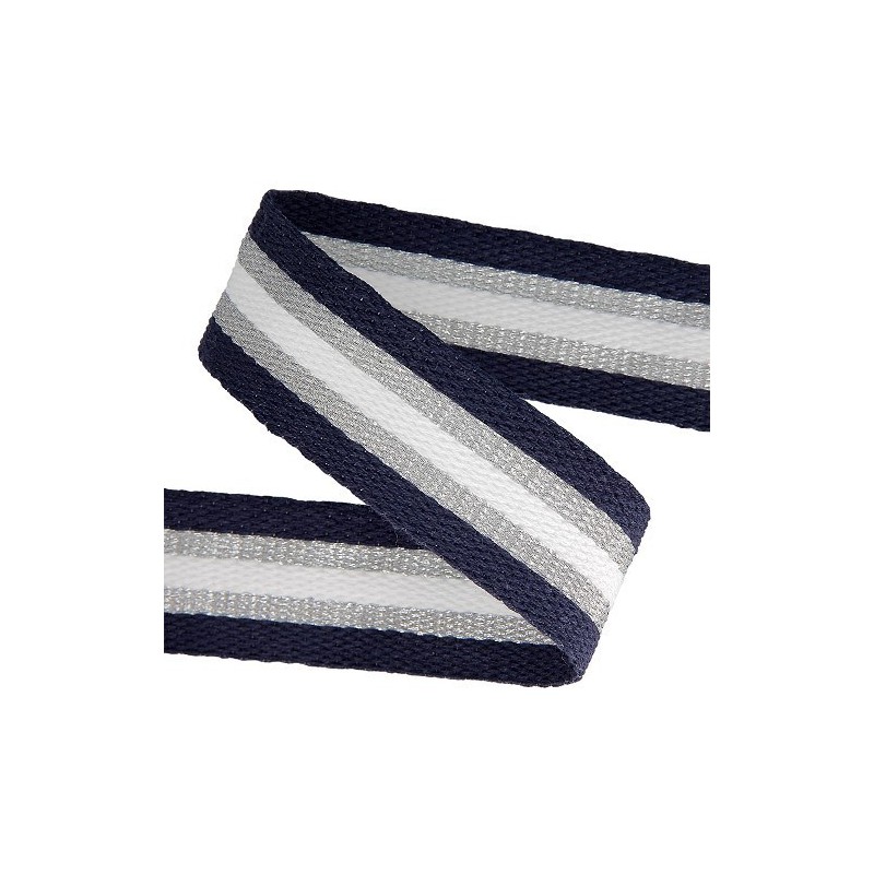 Sangle 30mm - Tricolore bleu marine / argent / blanc