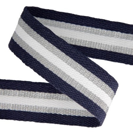 Sangle 30mm - Tricolore bleu marine / argent / blanc